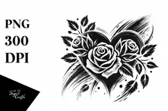 Paint Brush Style Heart with Roses PNG Product Image 1