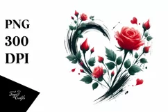Paint Brush Style Heart with Roses PNG Product Image 1