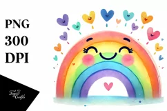 Smiling Rainbow with Hearts Watercolor PNG Product Image 1