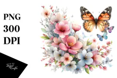 Butterfly Half of Spring Flowers PNG Product Image 1