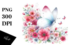 Butterfly Half of Spring Flowers PNG Product Image 1