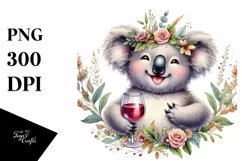 Cute Happy Koala Holding of Wine | Clipart Product Image 1