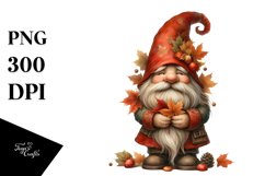 Detailed Watercolor Autumn Gnome PNG Product Image 3