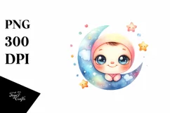 Cute Colorful Baby Smiling Moon | Clipart Product Image 1