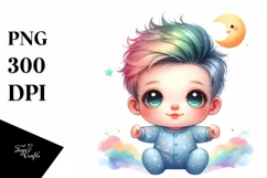 Colorful Smiling Baby Moon Stars | Clipart Product Image 1