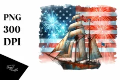 Vintage Rusted Sailboat Fireworks USA Flag | Sublimation | Product Image 3