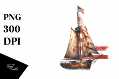 Vintage Rusted Sailboat Fireworks USA Flag | Sublimation | Product Image 1