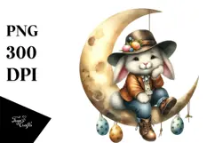 Happy Bunny on Moon, Transparent PNG Product Image 1