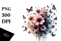 Flower Half of Butterfly Silhouettes PNG Product Image 1