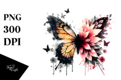 Flower Half of Butterfly Silhouettes PNG Product Image 1