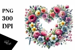 Spring Flower Heart Digital Painting PNG Product Image 1
