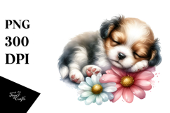 Cute Baby Puppy on Flower PNG Product Image 1