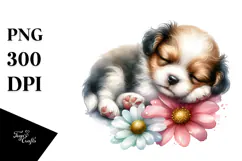 Cute Baby Puppy on Flower PNG Product Image 1