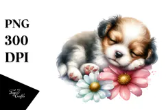 Sleeping Baby Puppy on Flower, PNG Product Image 1