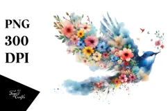 Bird Half of Spring Flowers PNG Product Image 1