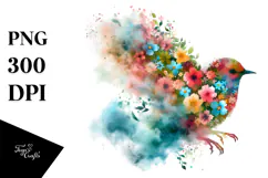Vibrant Bird and Spring Flowers, Transparent PNG Product Image 1