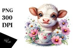 Baby Highland Cow with Cosmos, Transparent PNG Product Image 1