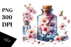 Colorful Bottle with Large Cherry Blossom | Clipart Product Image 1