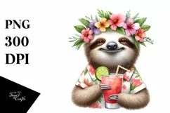 Young Sloth Enjoying Cocktail Watercolor Clipart Product Image 3
