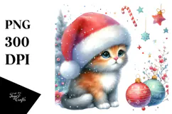 Christmas Cat with Santa Hat, PNG Product Image 1
