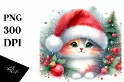 Christmas Cat with Santa Hat, PNG Product Image 1