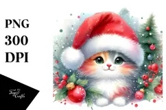 Christmas Cat with Santa Hat, PNG Product Image 1