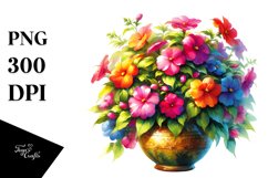 Vibrant Colorful Impatiens Watercolor Vase | Clipart Product Image 3