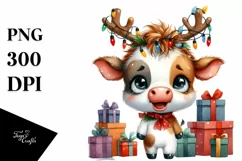 a Cute Watercolor Cow PNG Product Image 1