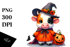 Cute Baby Cow Dressed for Halloween PNG Product Image 1