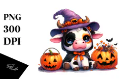 Cute Baby Cow Dressed for Halloween PNG Product Image 1