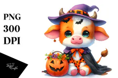 Cute Baby Cow Dressed for Halloween PNG Product Image 1