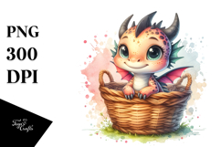 Watercolor Smiling Baby Dragon in Basket Product Image 1