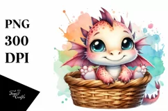 Small Baby Dragon Smiling in Basket | Sublimation | Clipart Product Image 3