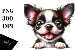 Baby Boston Terrier with Flowers PNG Product Image 1