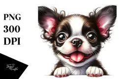 Baby Boston Terrier with Flowers PNG Product Image 1