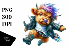 Cool Jumping Highland Cow, Transparent PNG Product Image 3