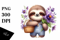 Detailed Cute Sloth Holding Flower Basket | Sublimation Product Image 3