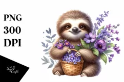 Detailed Cute Sloth Holding Flower Basket | Sublimation Product Image 1