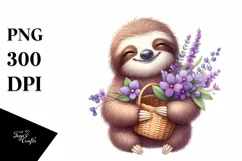 Detailed Cute Sloth Holding Flower Basket | Sublimation Product Image 1