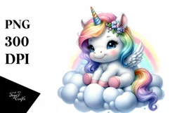 Cute Baby Unicorn Painting on Cloud | Sublimation | Clipart Product Image 1