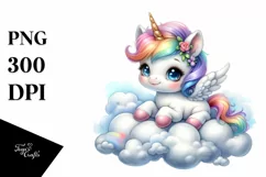 Cute Baby Unicorn Painting on Cloud | Sublimation | Clipart Product Image 3
