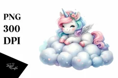 Cute Baby Unicorn Painting on Cloud | Sublimation | Clipart Product Image 3