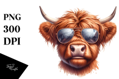 Goofy Highland Cow with Sunglasses PNG Product Image 1