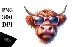Goofy Highland Cow with Sunglasses PNG Product Image 1