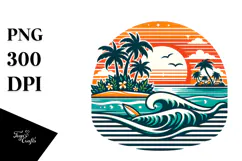 Retro Tropical Island Sunset PNG Product Image 1