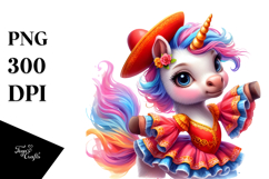 Colorful Baby Unicorn Flamenco Dancer PNG Product Image 1