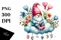 Gnome on Cloud with Hanging Hearts PNG Product Image 1