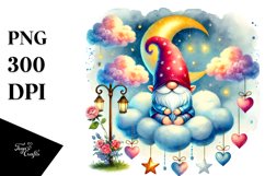 Gnome on Cloud with Hanging Hearts PNG Product Image 1