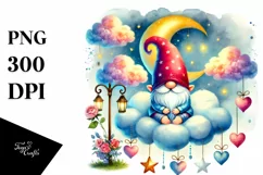 Gnome on Cloud with Hanging Hearts PNG Product Image 1