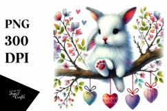 Colorful Bunny on Tree Branch PNG Product Image 1